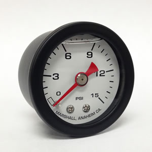 Marshall CWB00015. 1.5" Direct Mount Fuel/Oil/Air/Water Pressure Gauge, Liquid Filled, 1/8" NPT Center Back Connection CWB00015 Marshall CWB00015. 1.5" Direct Mount Fuel/Oil/Air/Water Pressure Gauge, Liquid Filled, 1/8" NPT Center Back Connection
