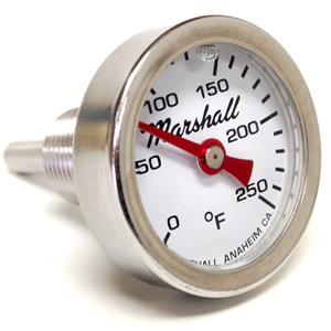 Direct Mount Engine Thermometer. 0-250F "Shock Proof" Flag Dial, Silicone Filled. I-14-CW Direct Mount Engine Thermometer. 0-250F "Shock Proof" Flag Dial, Silicone Filled.