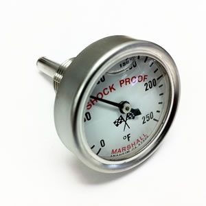 Direct Mount Engine Thermometer. 0-250F "Shock Proof" Flag Dial, Silicone Filled. I-14-SP Direct Mount Engine Thermometer. 0-250F "Shock Proof" Flag Dial, Silicone Filled.