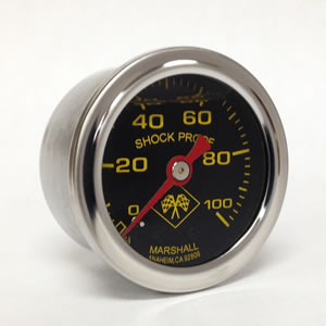 MNS00100 Marshall Direct Mount Fuel/Air/Oil/Water Pressure Gauge. Liquid Filled, 1/8" NPT Connection. MNS00100 MNS00100 Marshall Direct Mount Fuel/Air/Oil/Water Pressure Gauge. Liquid Filled, 1/8" NPT Connection.